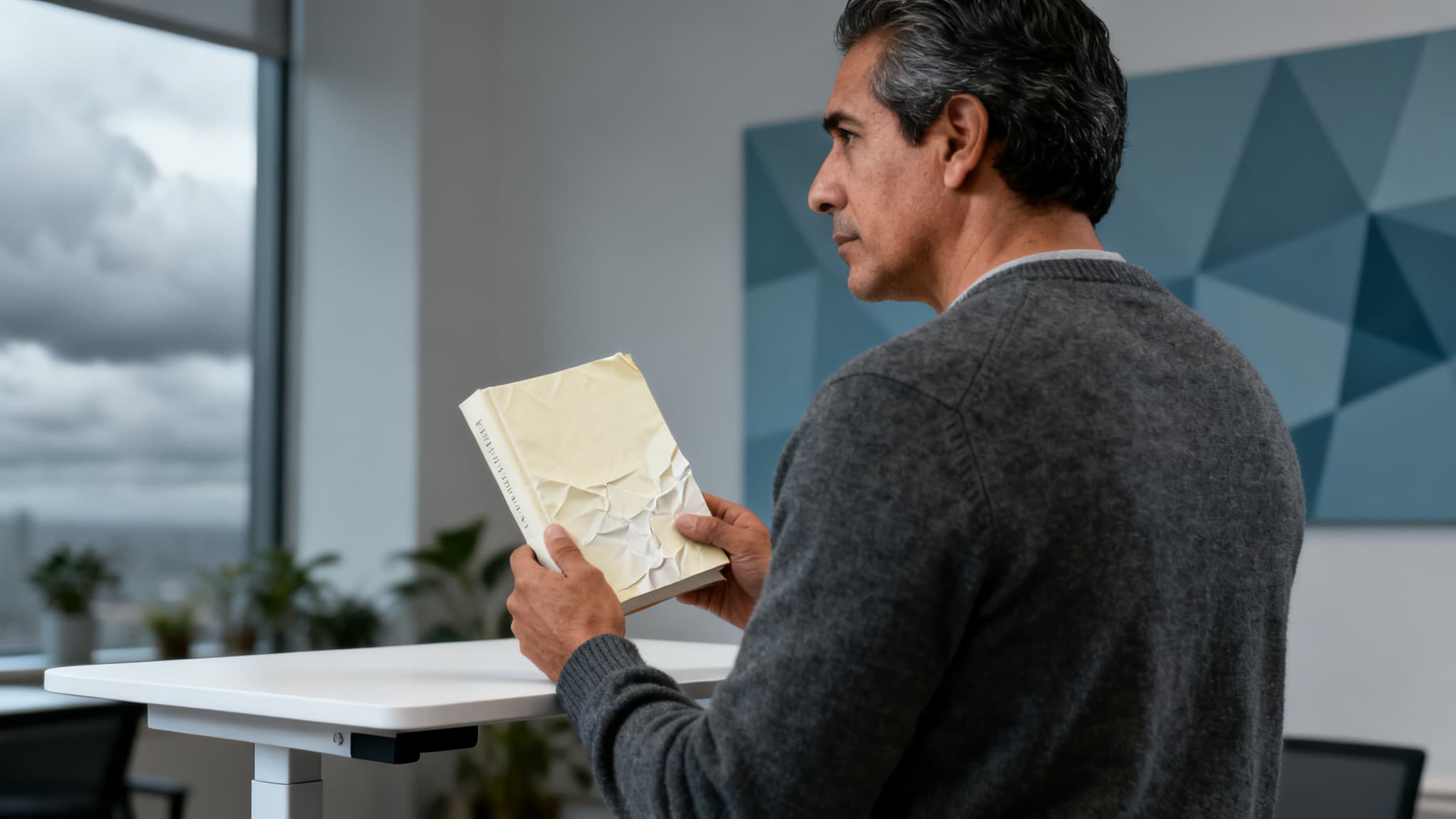 A person overwhelmed by many self-help books, feeling worse from the self-help book trap.